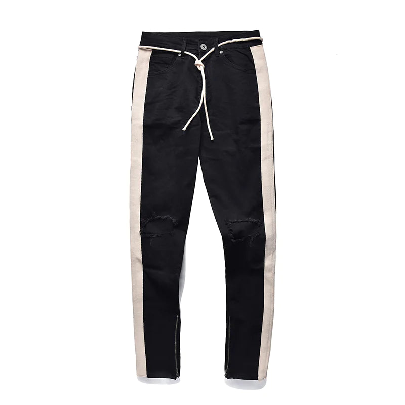 White Ripped Zipper Stretch Skinny Jeans