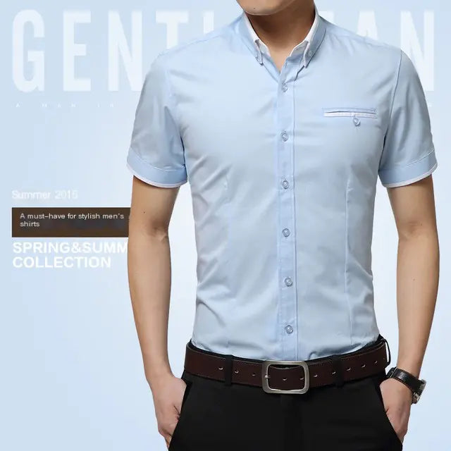 Men's Short-Sleeved Slim-Fit Casual Business Shirt