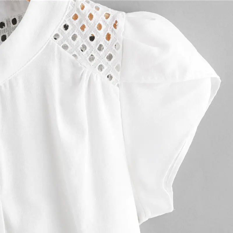 Hollow Stitch Short-Sleeve Round Neck Women's Top