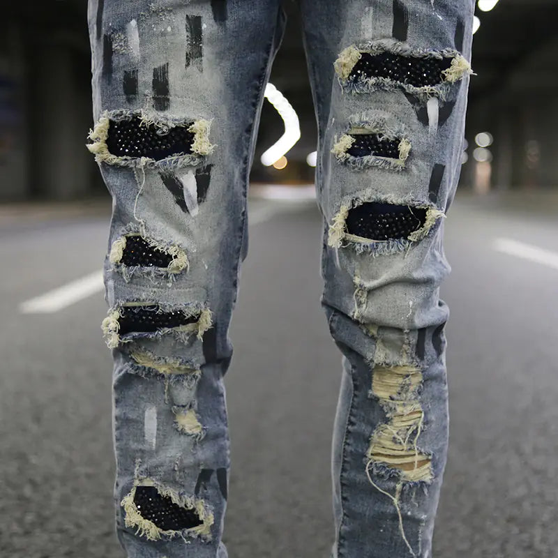 Ripped Skinny Jeans with Sequin Detail Pants