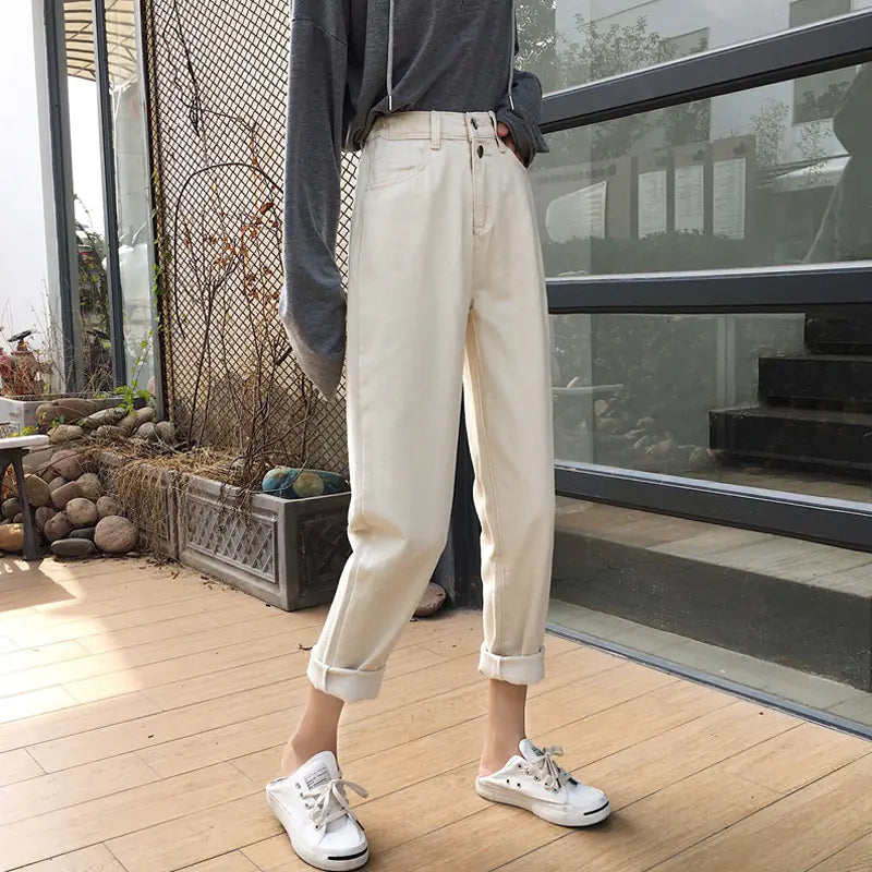 High Waist Loose & Slim Cropped Women's Jeans