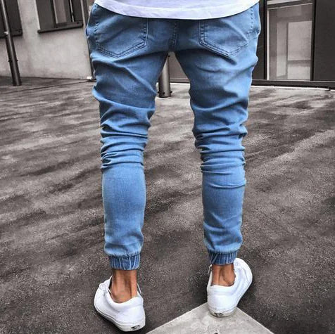 Men's Black Ripped Skinny Jeans with Zipper Detail