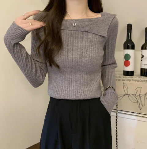 Knitted Off-Shoulder Sweater - Fashionable Women's Top