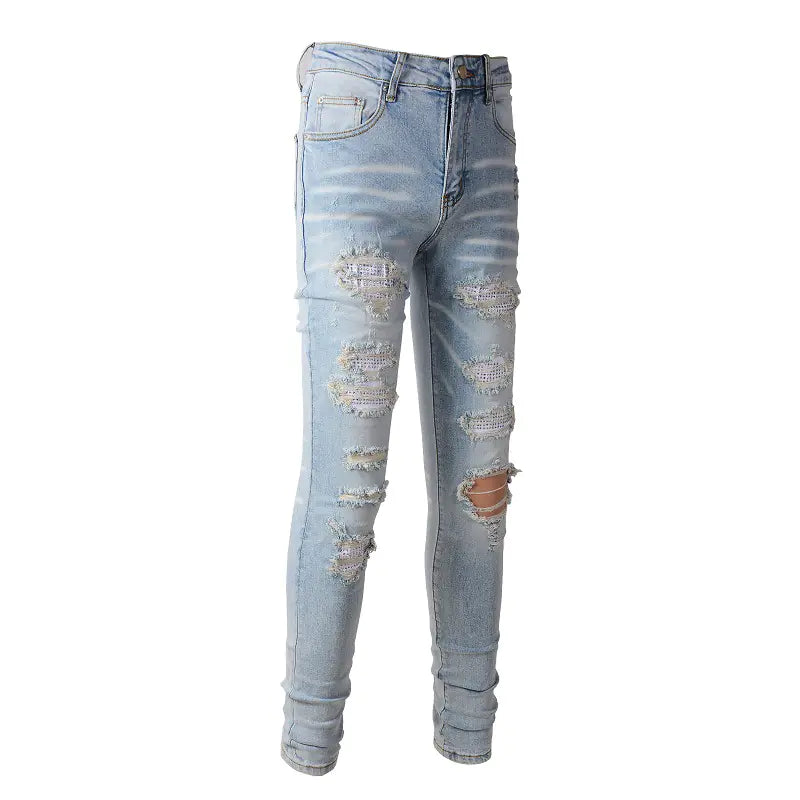 Men's Blue Ripped Skinny Jeans with Stretch Cotton