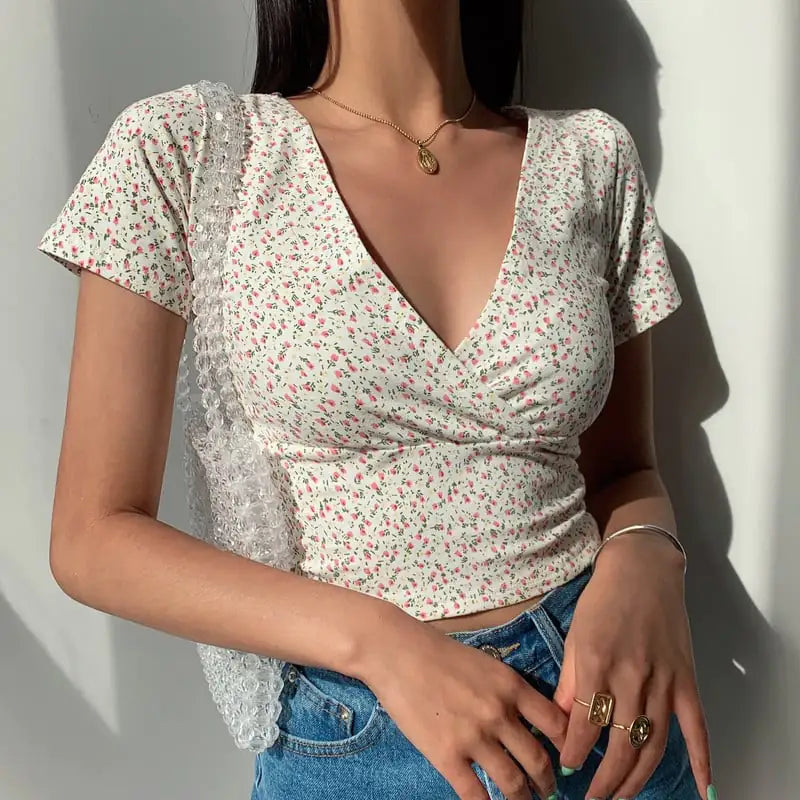 Floral Short Cropped Women's Navel Top