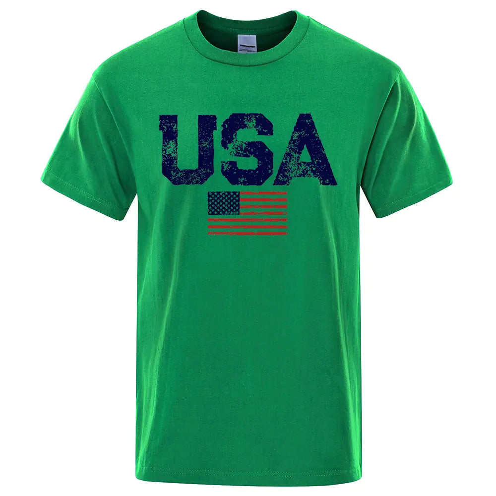 Vintage American Flag Hip-Hop Cotton T-Shirt for Men