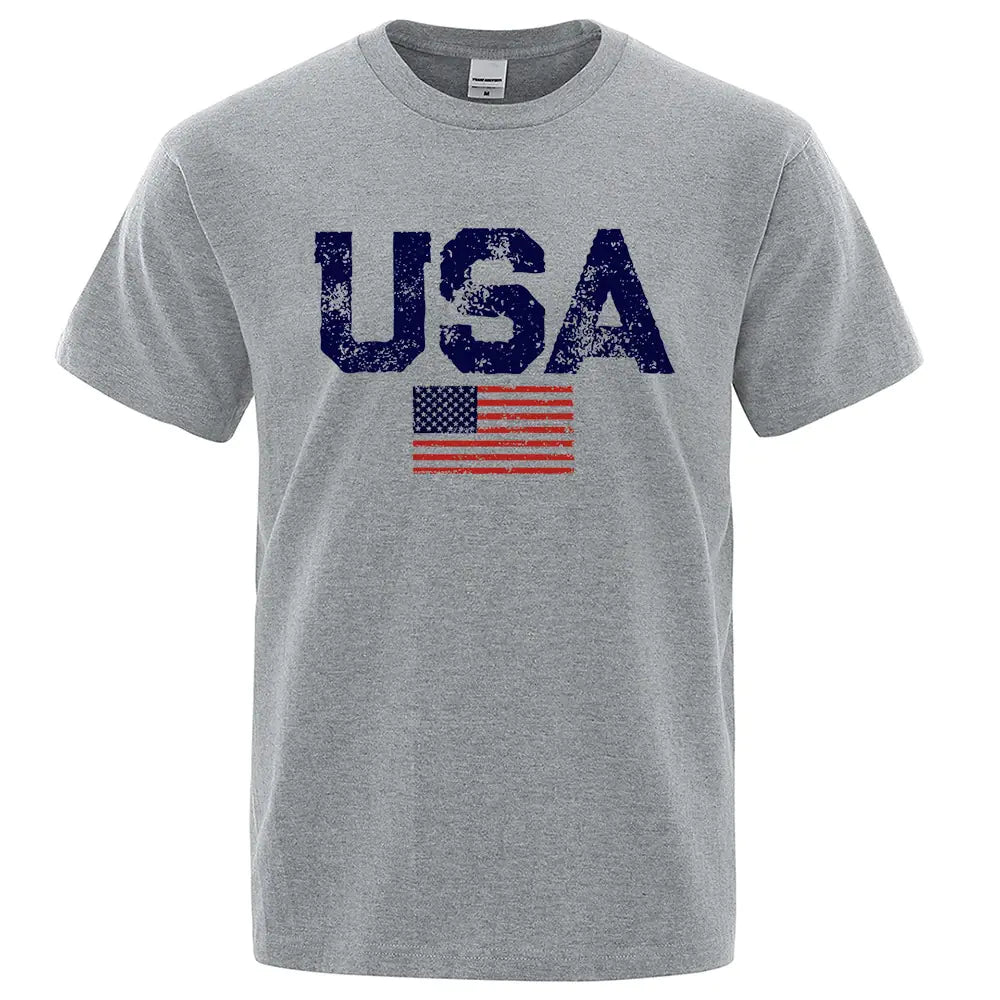 Vintage American Flag Hip-Hop Cotton T-Shirt for Men