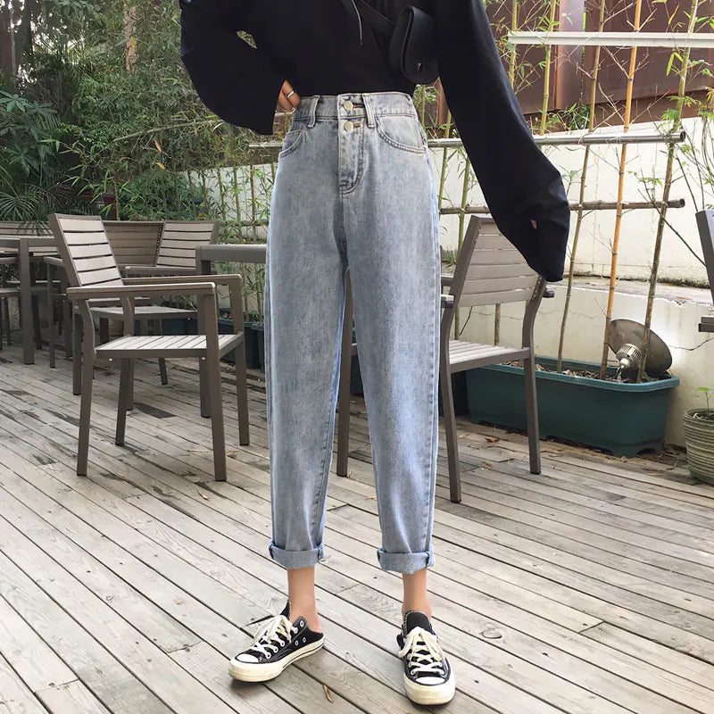 High Waist Loose & Slim Cropped Women's Jeans