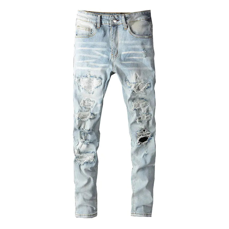 Men's Blue Ripped Skinny Jeans with Stretch Cotton