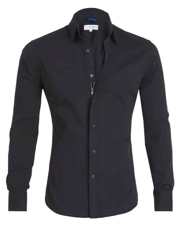 Men's Business Casual Oxford Shirt with Zipper Design