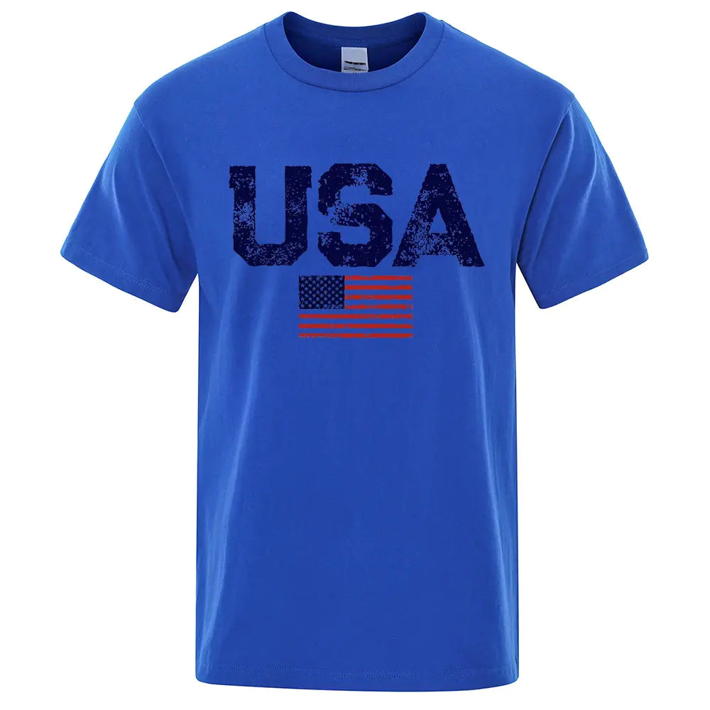 Vintage American Flag Hip-Hop Cotton T-Shirt for Men