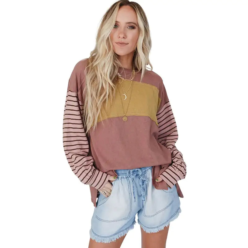 Casual Striped Women's Long-Sleeved Hoodie Top
