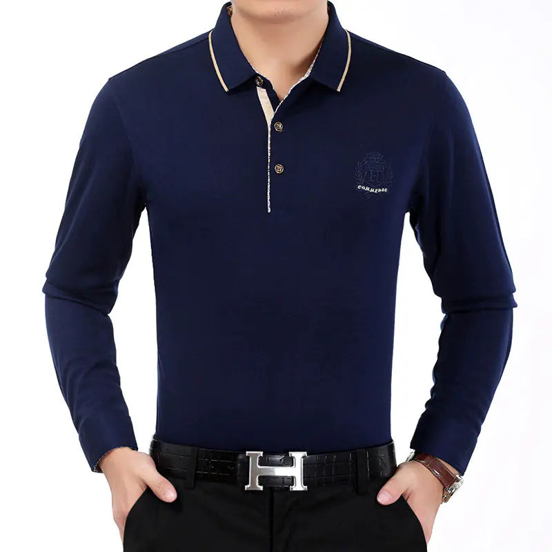 Men's Long Sleeve Cotton T-Shirt for Business Casual