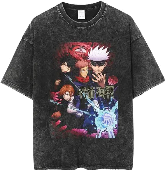 Vintage Wash Graphic Tee - Streetwear Anime Summer