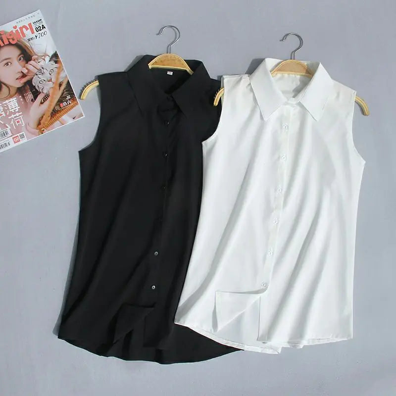 Loose Fit Solid Color Chiffon Sleeveless Women's Top