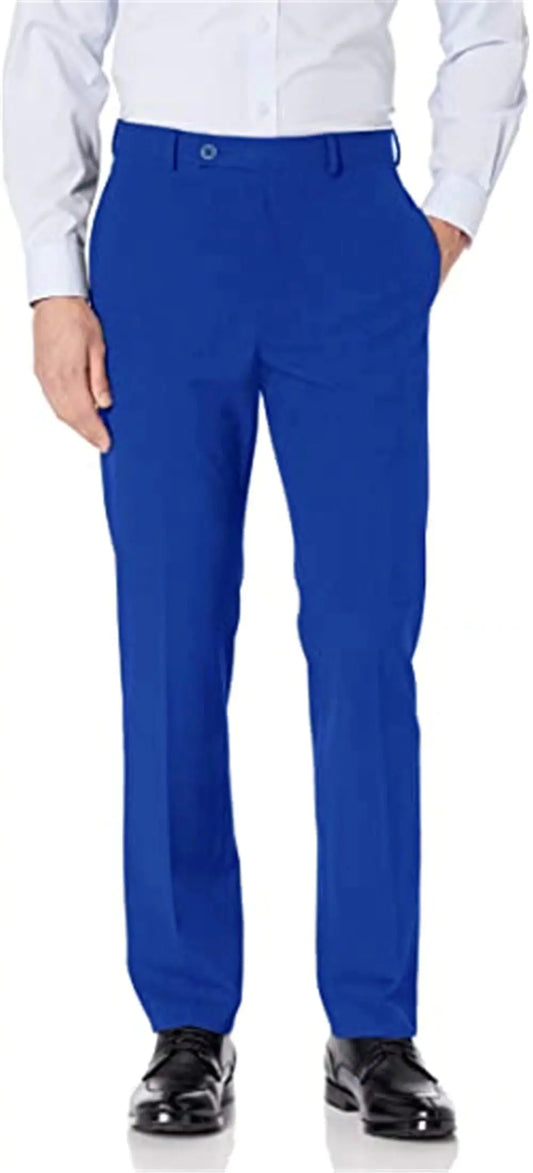 Bofan Mens Suit Pants Expandable-Waist Flat Front Regular Fit Suit Pants for Men Royal Blue XXL