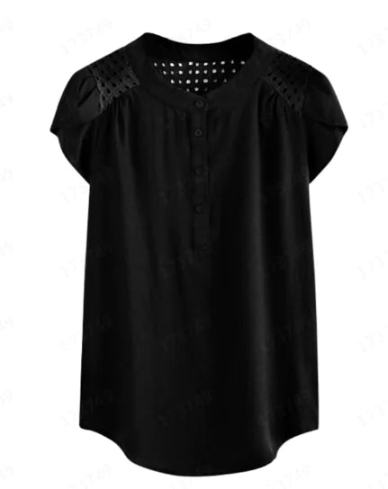 Hollow Stitch Short-Sleeve Round Neck Women's Top