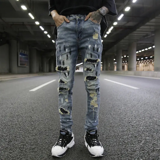 Ripped Skinny Jeans with Sequin Detail Pants