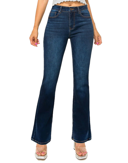 WAX JEAN Womens High Waisted Slim Bootcut Jeans Dark 7