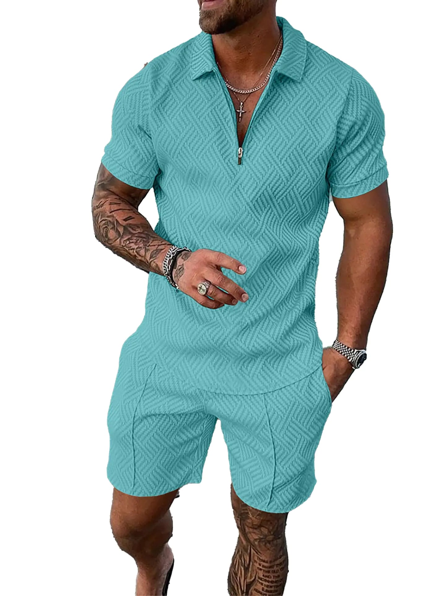 mens short sets outfits 2 piece summer tracksuit short sleeve polo shirt and shorts set casual sport suit