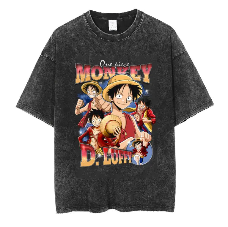 Portgas D. Ace Vintage Washed Anime Graphic T-Shirt