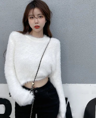 Women's Casual Faux Mink Pullover Sweater Top