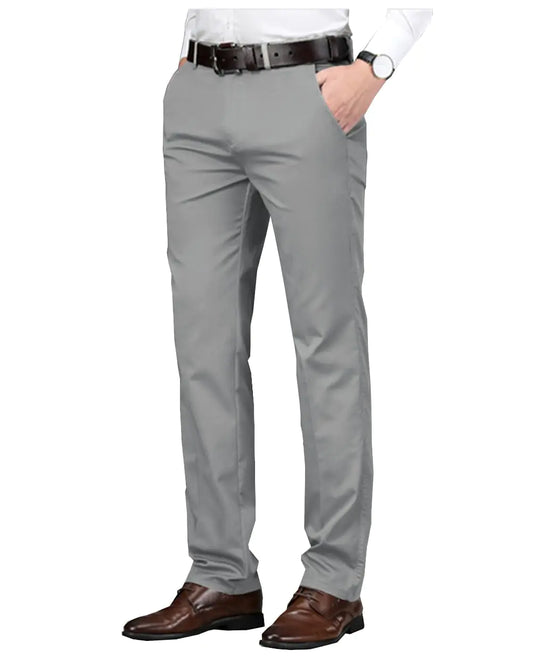 Men Pants Dress Classic Slim Fit Comfort Suit Premium Casual Flat-Front Pant (Silver Grey-30W x 34L)
