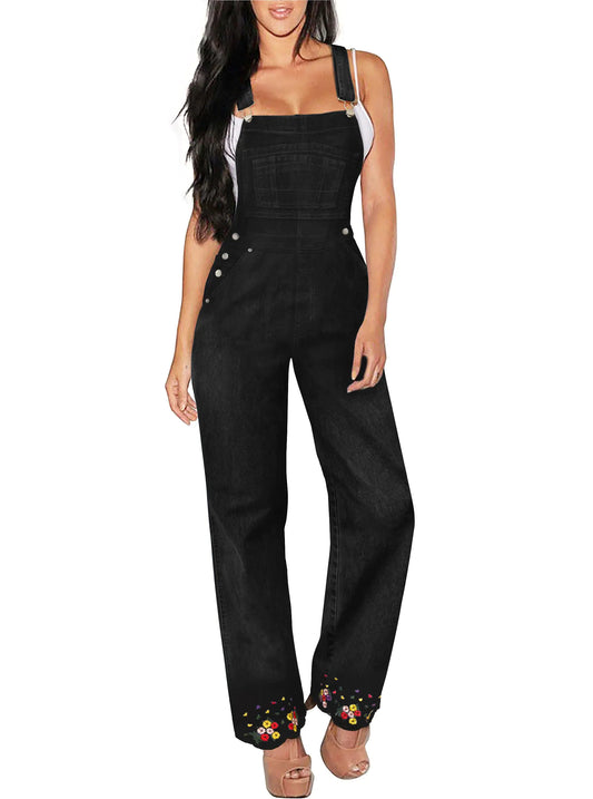 Hybrid & Company Womens Plus Size Denim Jean Blue Overalls P VJ6108X BLACK 1X