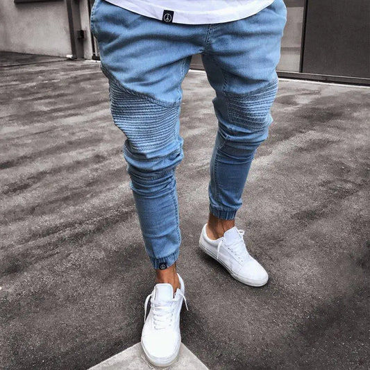 Men's Black Ripped Skinny Jeans with Zipper Detail
