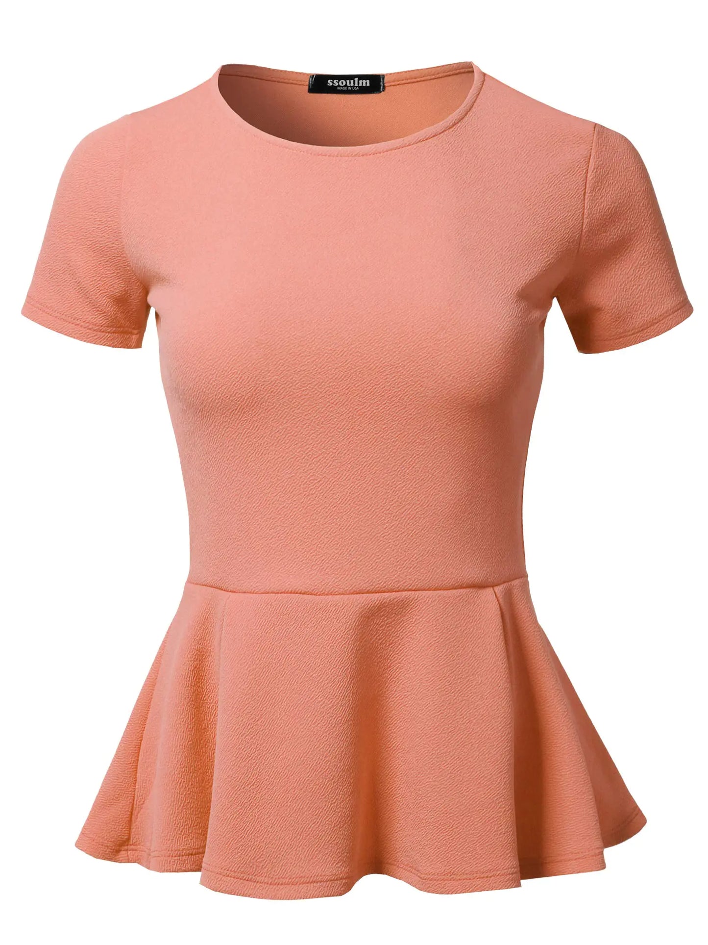 SSOULM Womens Classic Stretchy Short Sleeve Flare Peplum Blouse Top Mauve 1X