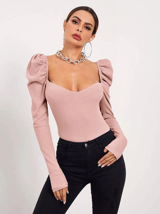 One Word Neck Bubble Long Sleeve Women's Top