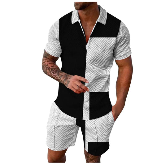 Mens Short Sets 2 Piece Outfits Summer Tracksuits Casual Fashion Matching Polo Shirt and Shorts Set Beach Vacation Clothing 4th of July Independence Day Flag Suit Patriotic Shirts Memorial Day