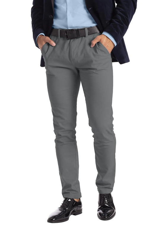 Alamo Slim-Fit Chinos Pants Men - Classic Breathable Flat-Front Chino Pants for Men Grey