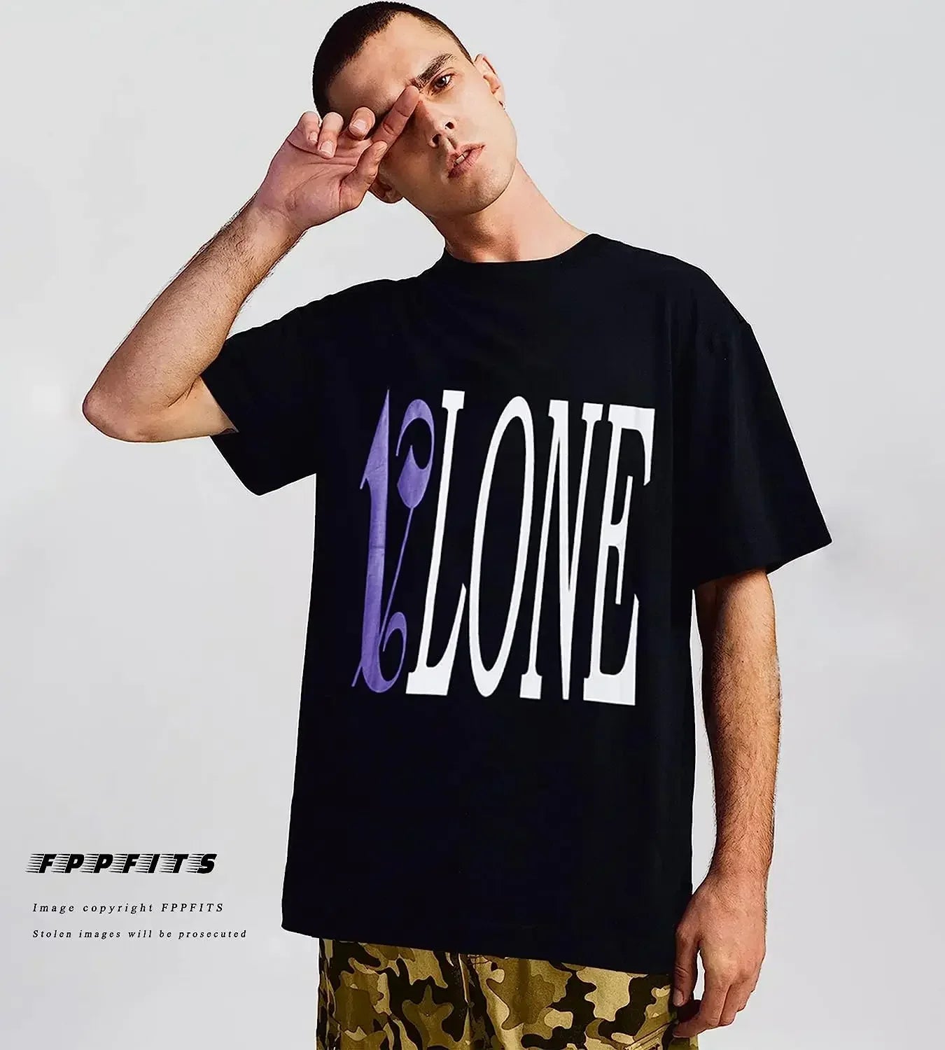 Men's Hip Hop V Letter Printed Cotton T-Shirt
