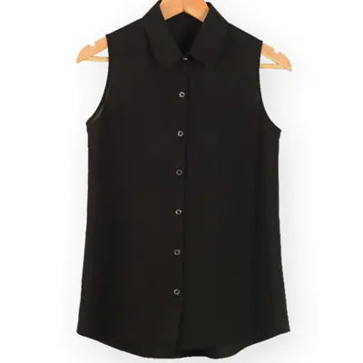 Loose Fit Solid Color Chiffon Sleeveless Women's Top