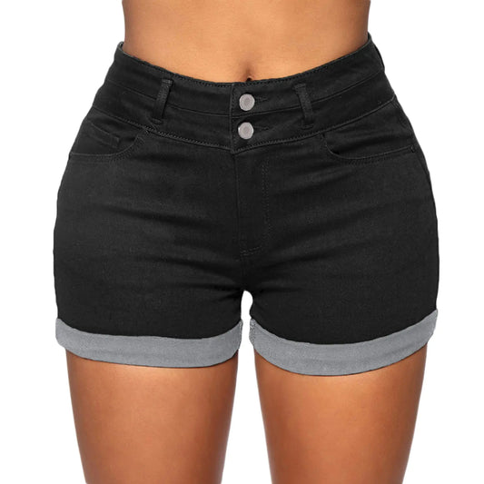 Romastory Womens High Waisted Jean Shorts Comfy Stretchy Workout Denim Shorts for Women (Small Darkgrey)