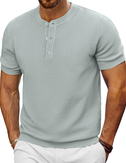 PJ PAUL JONES T-Shirt for Men Short Sleeve Textured Summer Knitted Crewneck Shirt for Casual Business Light Grey