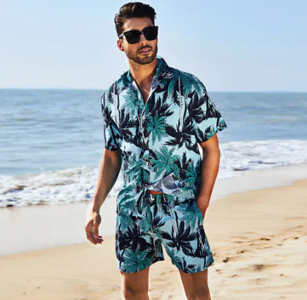 Pineapple Apollo Set - Men's Loose Vacation Shirt & Shorts