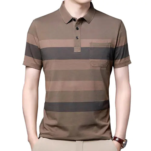 Men's Short Sleeve Striped Business Shirt with Pocket