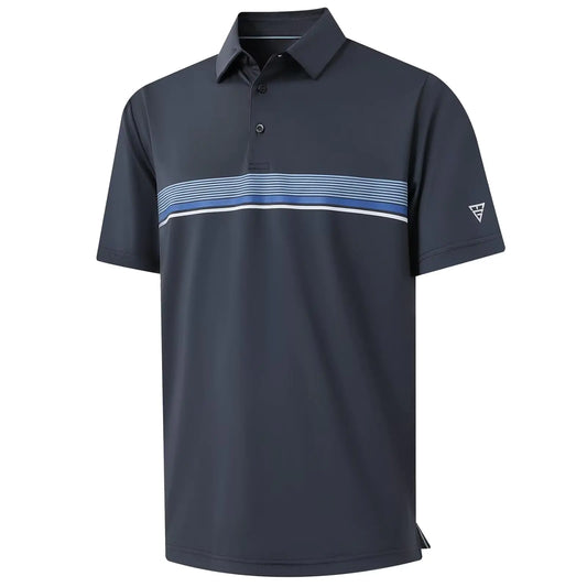 M MAELREG Mens Polo Shirts Short Sleeve Performance Quick Dry Athletic Striped Print Collared Golf Shirts for Men Dark Grey
