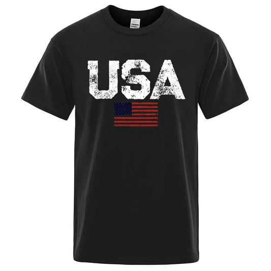 Vintage American Flag Hip-Hop Cotton T-Shirt for Men