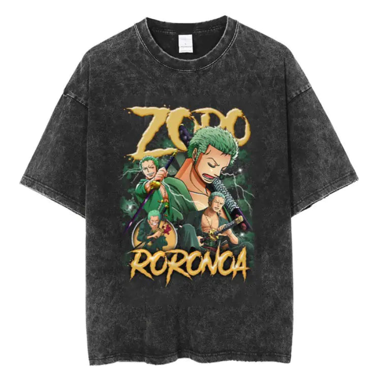 Portgas D. Ace Vintage Washed Anime Graphic T-Shirt