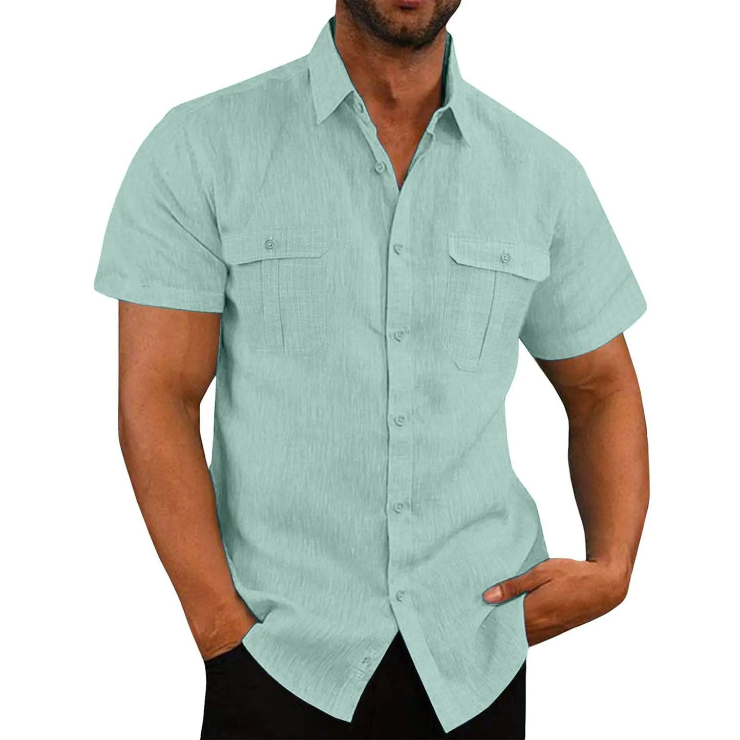 generic Mens Shirts Short Sleeve Casual Clearance Mens Shirts Hawaiian Shirt for Men Big and Tall Shirts Men Stylish Cargo Tshirt 2024 with Pocket Summer Button Down Casual Large
