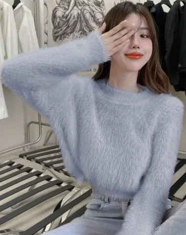 Women's Casual Faux Mink Pullover Sweater Top