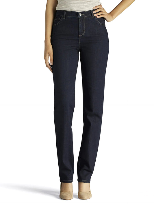 Lee Womens Instantly Slims Classic Relaxed Fit Monroe Straight Leg Jean Heritage Blue 12 Petite