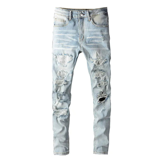 Men's Blue Ripped Skinny Jeans with Stretch Cotton