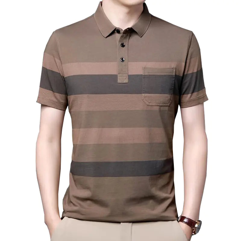 Men's Short Sleeve Striped Business Shirt with Pocket