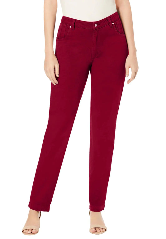 Jessica London Womens Plus Size Classic Cotton Denim Straight-Leg Jean - 32 Rich Burgundy