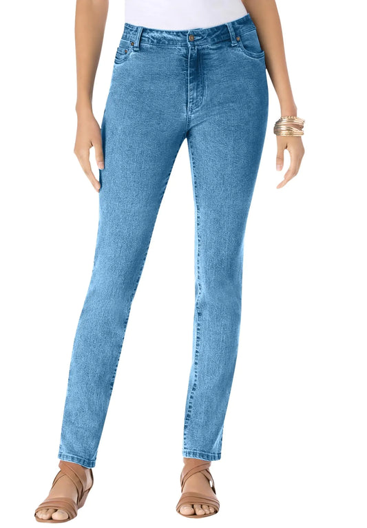 Roamans Womens Plus Size Invisible Stretch Iconic Boyfriend Jean - 32 W Light Stonewash